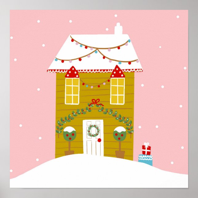 Póster Navidades rosados Fiesta niños vacaciones de cumpl (Frente)