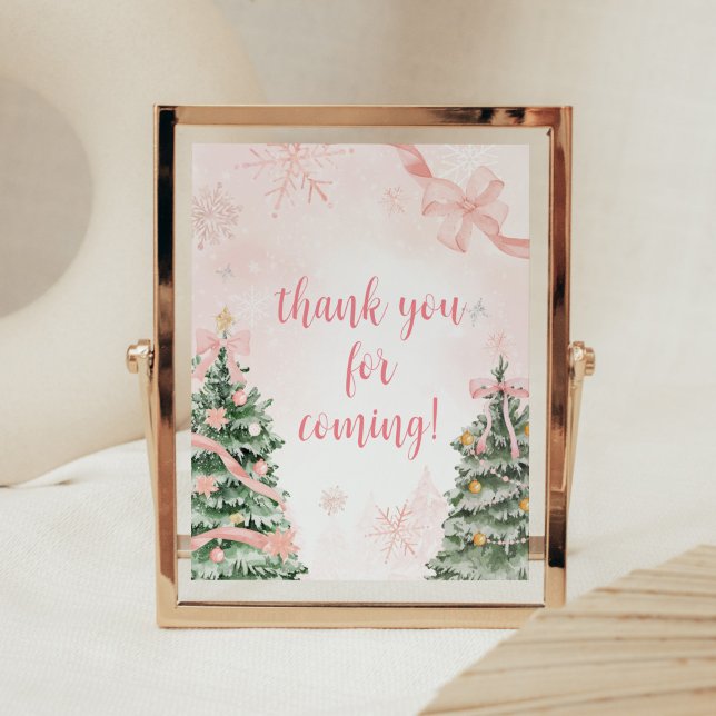 Póster Navidades rosados fríos afuera gracias por venir (Baby It's Cold Outside Pink Christmas Baby Shower Thank you for Coming Sign)