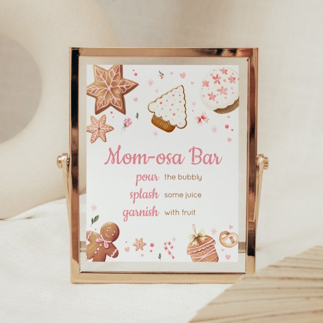 Póster Navidades rosados Pequeña Cocina Mamá Osa Bar (Christmas Little Cookie Gingerbread Baby Shower Mom Osa Bar Sign)