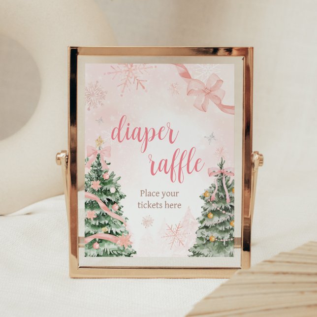 Póster Navidades rosas hace frío fuera de Diaper Raffle (Baby It's Cold Outside Pink Christmas Baby Shower Diaper Raffle Sign)