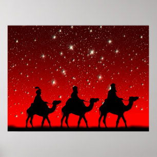 Póster Navidades sabios hombres Red Sky Star Lite Noche