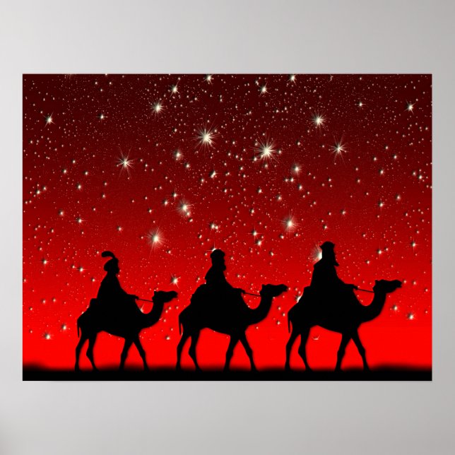 Póster Navidades sabios hombres Red Sky Star Lite Noche (Frente)