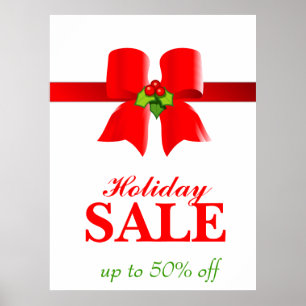 Póster Navidades Sale Poster Holiday Gift Bow Red White H