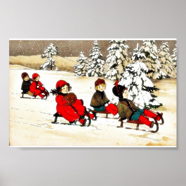 Póster Navidades saludando a los niños con nevadas (Frente)
