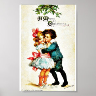 Póster Navidades saludando con un niño abraza a un chica