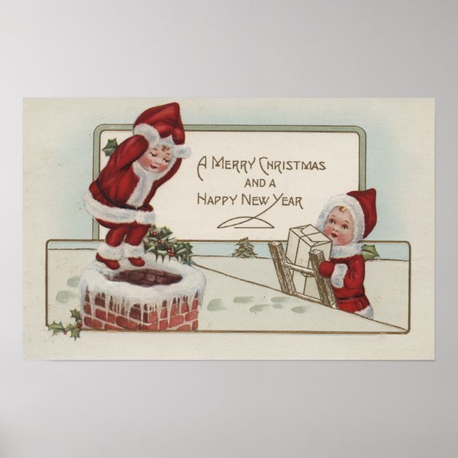 Póster Navidades saludandoPequeños niñosChimney (Frente)