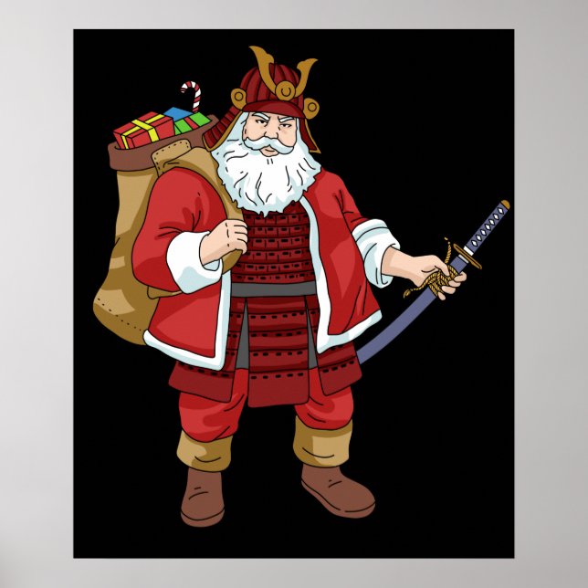 Póster Navidades samurái japoneses guerreros Santa Claus (Frente)