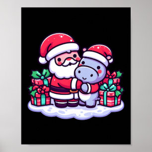 Póster Navidades Santa Abrazando Hipopótamo En Santa Hat