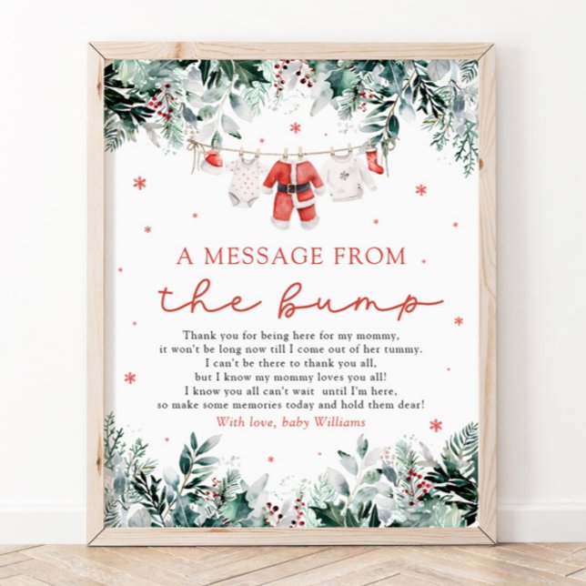 Póster Navidades Santa Baby Un Mensaje Del Rótulo Bump (Watercolor Christmas Santa Baby A Message From The Bump Baby Shower Sign)