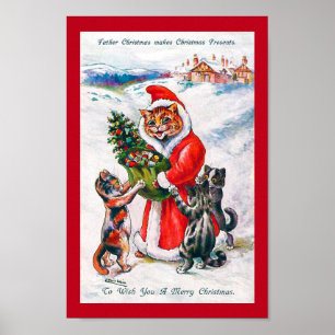 Póster Navidades Santa Cat, Louis Wain