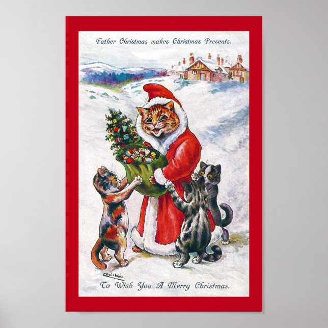 Póster Navidades Santa Cat, Louis Wain (Frente)