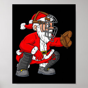 Póster Navidades Santa Claus Chicas de beisbol Catcher Bo