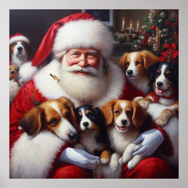 Póster Navidades Santa Claus con perros 2 (Frente)