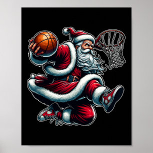 Póster Navidades Santa Claus Dunking A Basketball Boys Ki