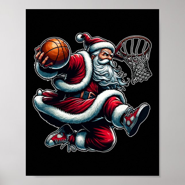 Póster Navidades Santa Claus Dunking A Basketball Boys Ki (Frente)