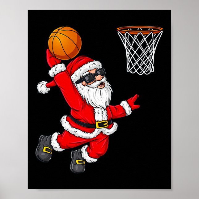 Póster Navidades Santa Claus Dunking A Basketball Boys Ki (Frente)