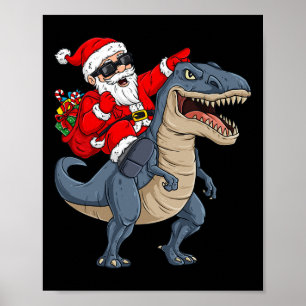 Póster Navidades Santa Claus Riding Dinosaur T Rex Boys K