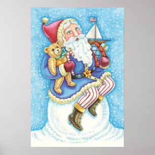 Póster Navidades, Santa Claus sobre bola de nieve con jug