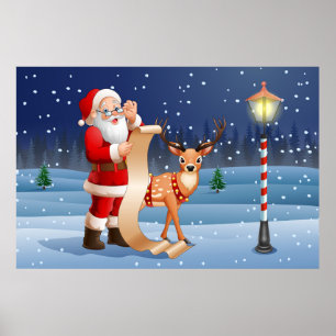 Póster Navidades Santa Claus Y Renos