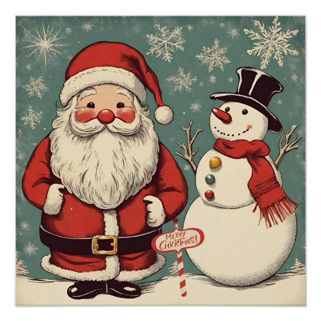 Póster Navidades Santa Claus y Snowman (Anverso)