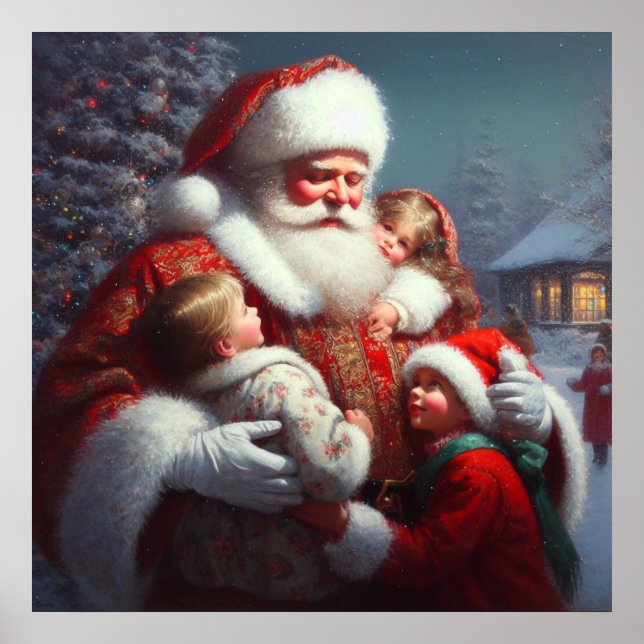 Póster Navidades Santa con niños 4 (Frente)