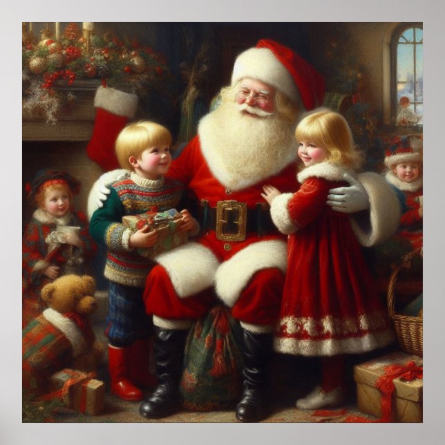 Póster Navidades Santa con niños 6 (Frente)