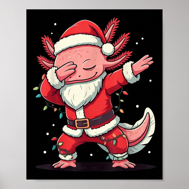 Póster Navidades Santa Costume Dabbing Axolotl Luz de Nav (Frente)