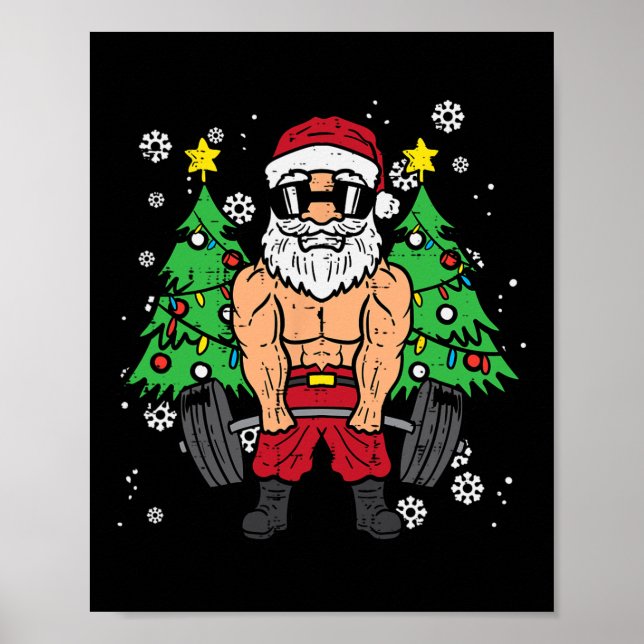 Póster Navidades Santa Deadlift Xmas Weightlifm Hombres W (Frente)
