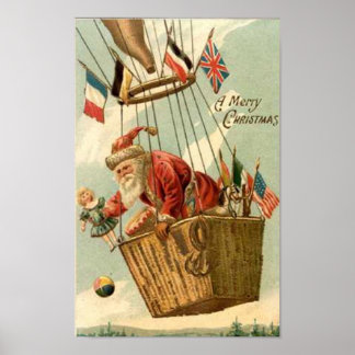 Póster Navidades Santa en globo aerostático