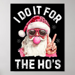 Póster Navidades Santa Retro con burbujas de color rosa
