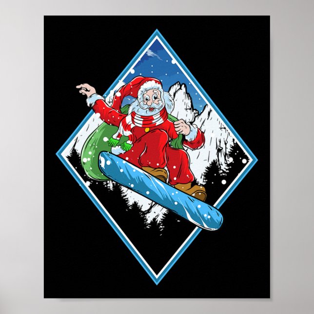 Póster Navidades Santa Snowboard (Frente)