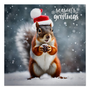Póster Navidades Santa Squirrel con Pinecone