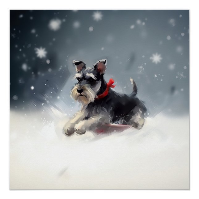 Póster Navidades Schnauzer en miniatura en invierno (Anverso)