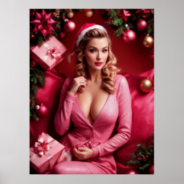 Póster Navidades Sexy Rosa Pinup Lady