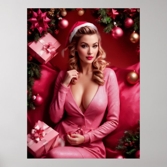 Póster Navidades Sexy Rosa Pinup Lady (Frente)