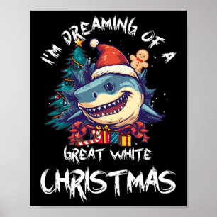 Póster Navidades Shark Santa Hat Xmas Santa Jaws Gracioso
