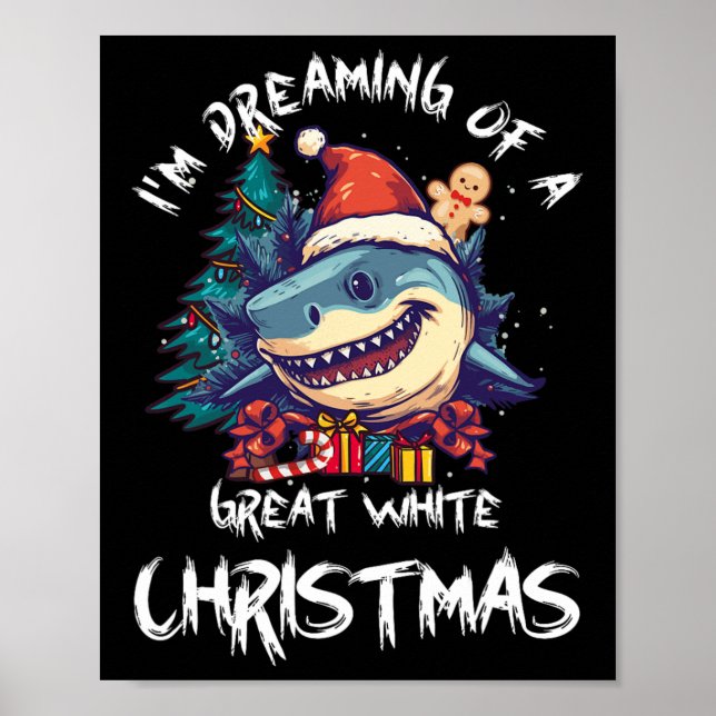 Póster Navidades Shark Santa Hat Xmas Santa Jaws Gracioso (Frente)