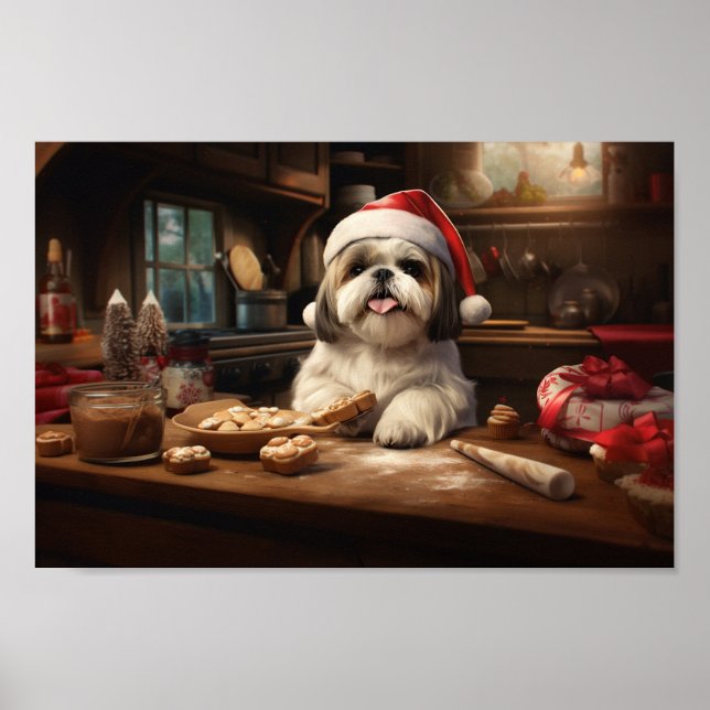 Póster Navidades Shih Tzu celebran festividad (Frente)