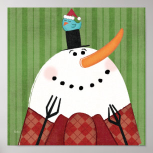 Póster Navidades Snowman con el canto del pájaro