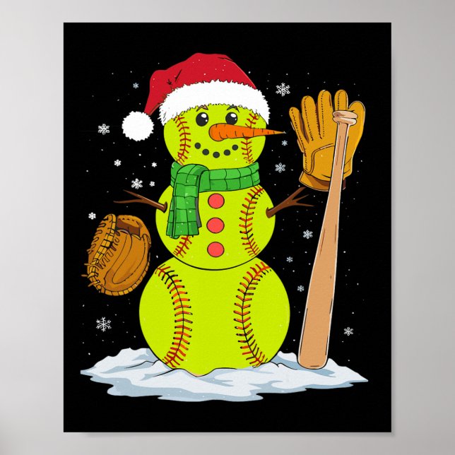 Póster Navidades Snowman Softball Pitcher Niños Adolescen (Frente)