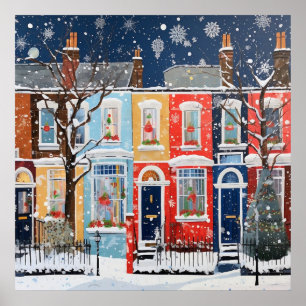 Póster Navidades Snowy Casas Whimsy de Invierno