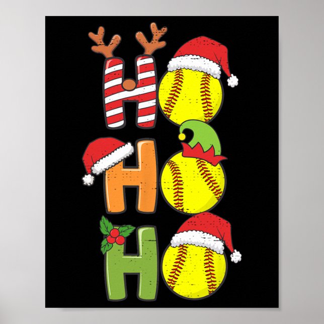 Póster Navidades Softball Ho Ho Ho Softball Xmas Sport Me (Frente)
