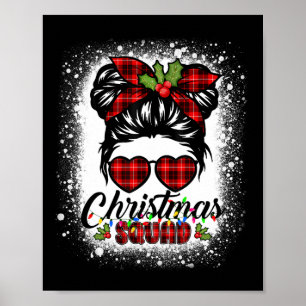 Póster Navidades Squad Messy Bun Búfalo Plaid Leopard Wo