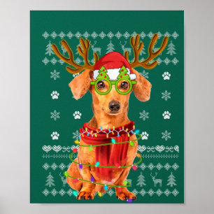Póster Navidades suéteres feos iluminan dachshund