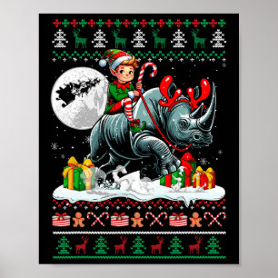 Póster Navidades Sweater Elf Riding Rhino Matando Niños T