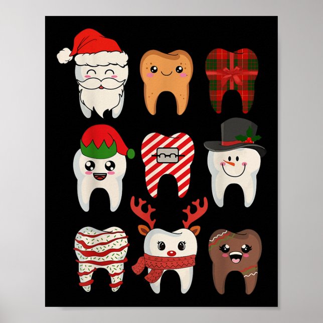 Póster Navidades Teeth Dentist Xmas Reindeer Santa Squad (Frente)
