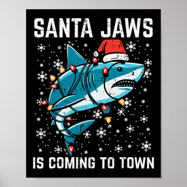Póster Navidades Tiburón Santa Jaws Navidad Hombres Niños (Frente)