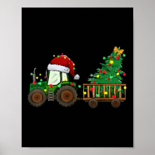 Póster Navidades Tractor de granja Xmas Árbol alumbrado S