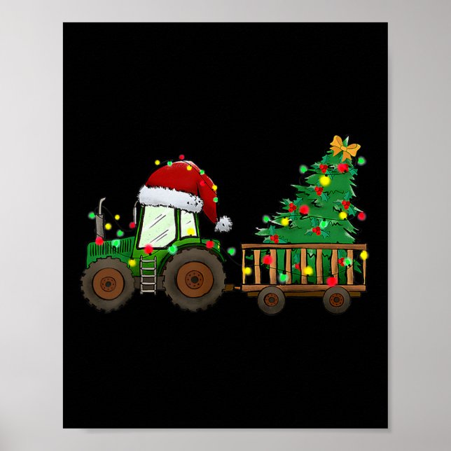 Póster Navidades Tractor de granja Xmas Árbol alumbrado S (Frente)