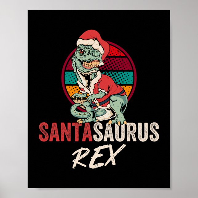 Póster Navidades Trex Shirt Santasaurus Rex Dinosaur Xmas (Frente)